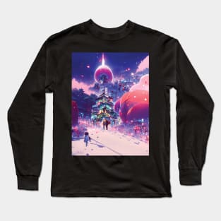 Christmas Trees Christmas Winter Snow Walk of Urban City Lights Xmas Wishes Long Sleeve T-Shirt